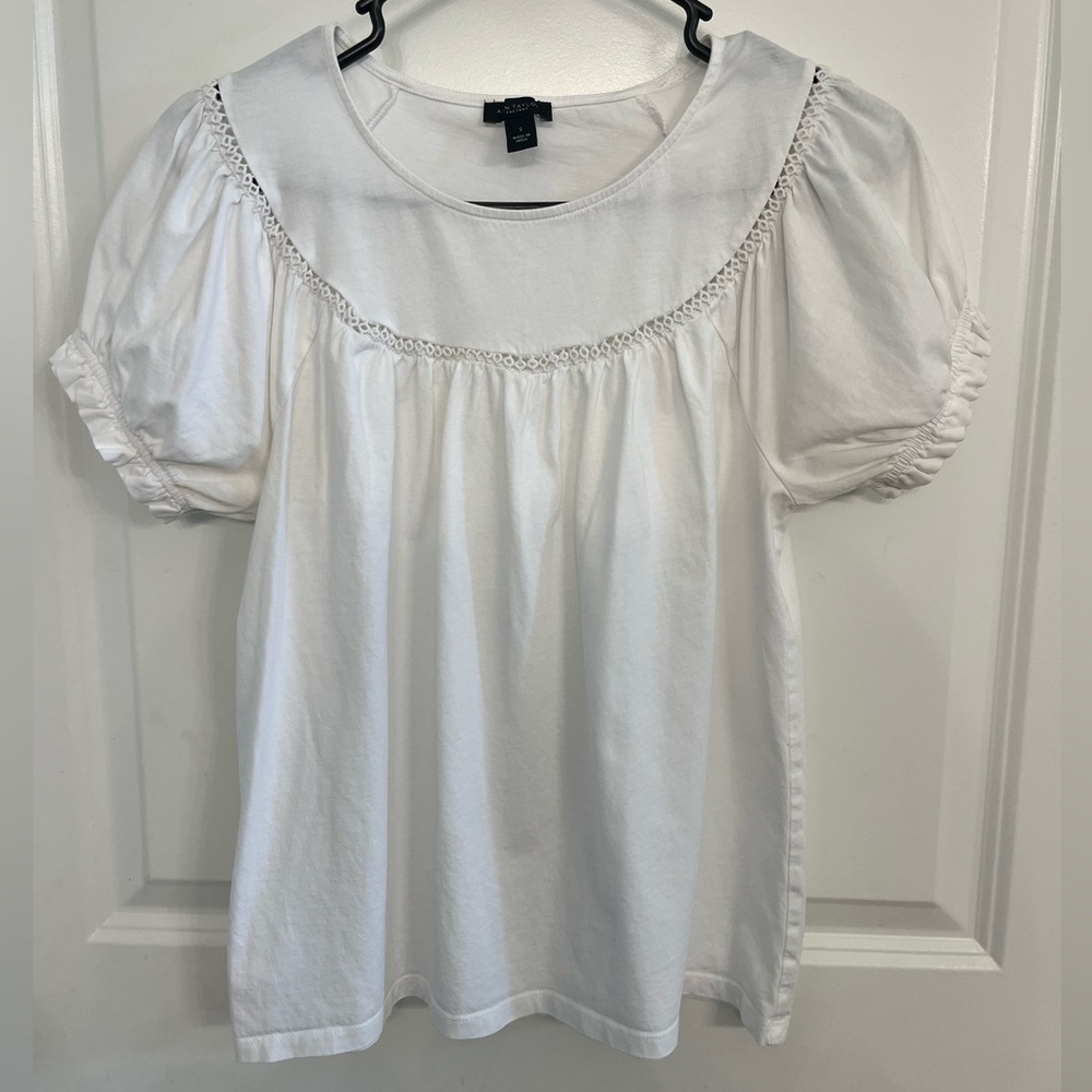 Ann Taylor Factory White Ruffled Bib Collar Blouse